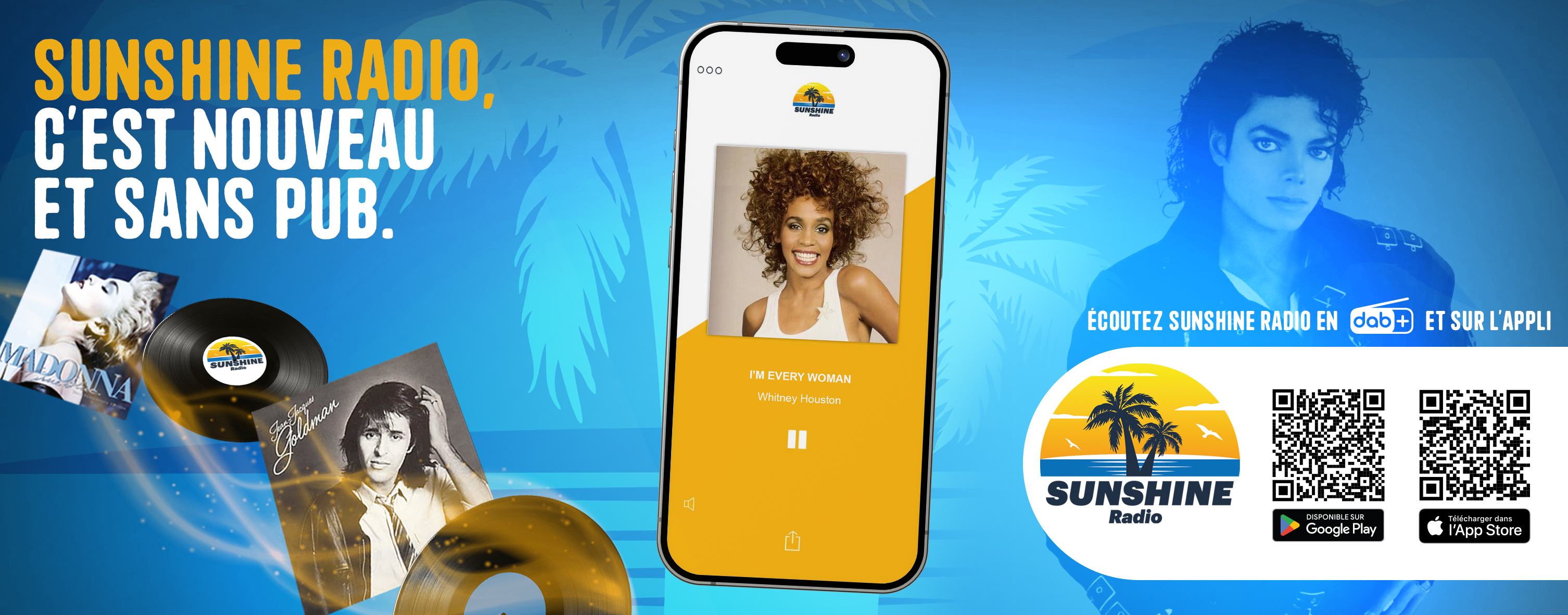 Lancement de Sunshine Radio en DAB+ : visuel presse et campagne d'affichage.